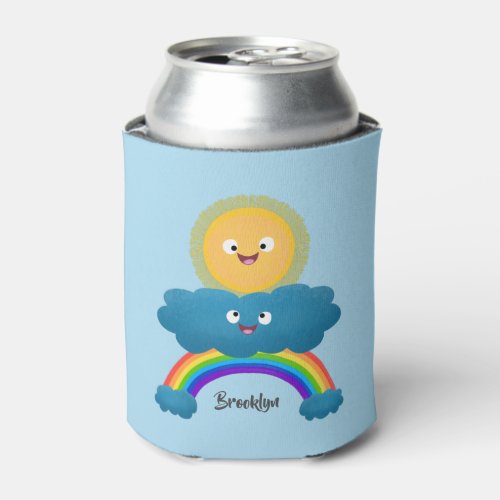 Cute happy sun cloud rainbow cartoon can cooler