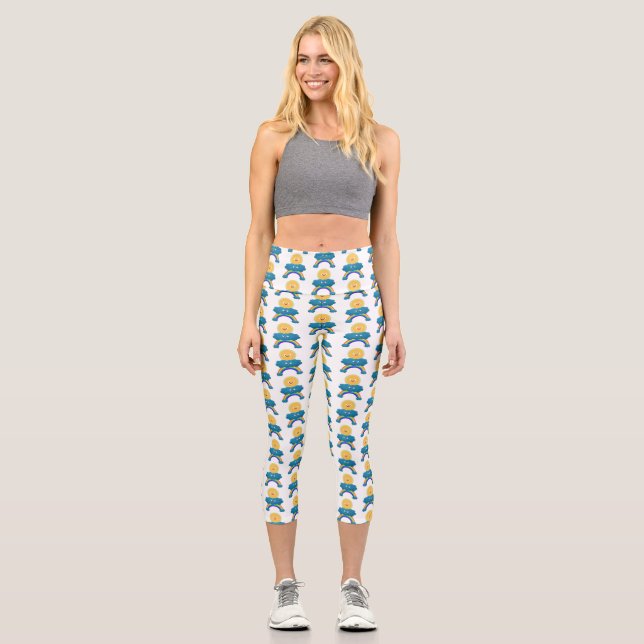Cute happy sun cloud rainbow cartoon capri leggings (Front)