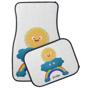 Cute happy sun cloud rainbow cartoon car floor mat