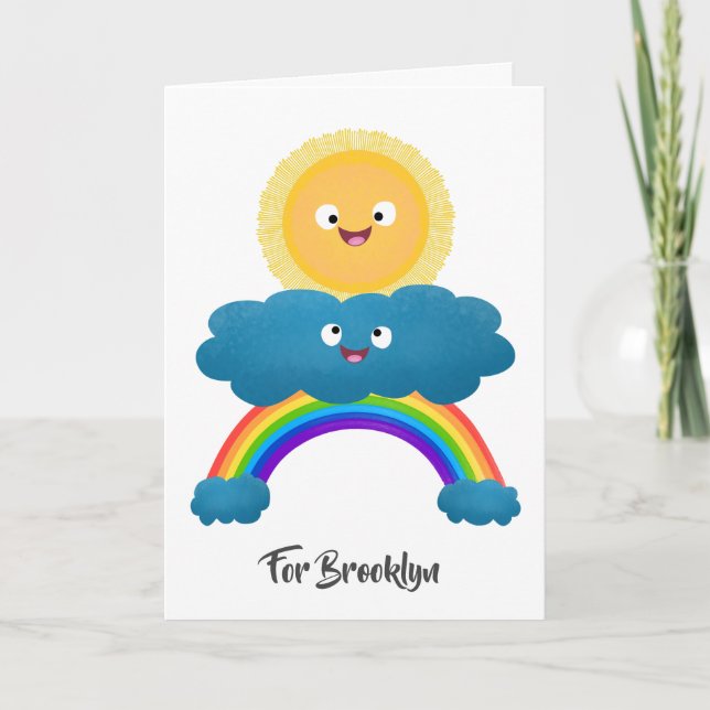Cute happy sun cloud rainbow cartoon card (Front)