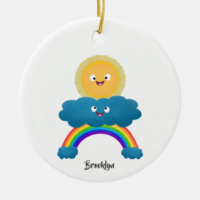 Cute happy sun cloud rainbow cartoon ceramic ornament (Front)