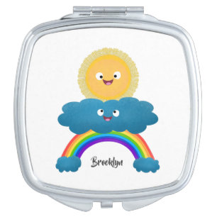 Cute happy sun cloud rainbow cartoon compact mirror