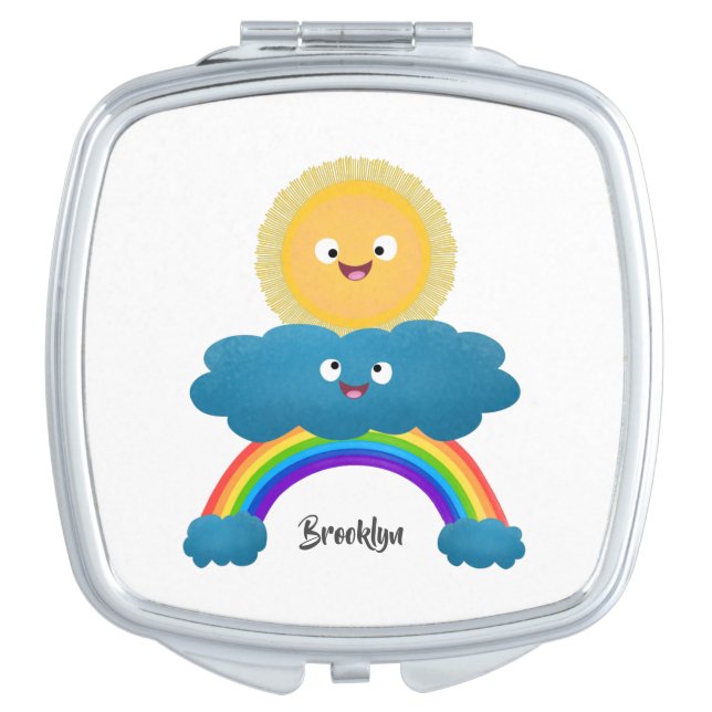 Cute happy sun cloud rainbow cartoon compact mirror (Front)