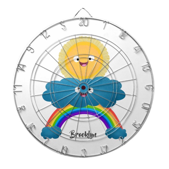 Cute happy sun cloud rainbow cartoon dart board (Front)