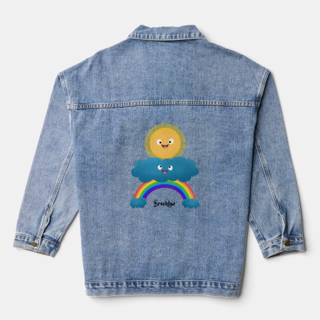 Cute happy sun cloud rainbow cartoon denim jacket (Back)