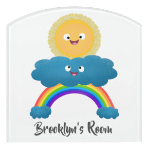 Cute happy sun cloud rainbow cartoon door sign