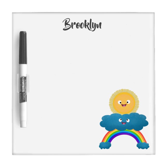 Cute happy sun cloud rainbow cartoon dry erase board (Front)