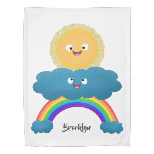 Cute happy sun cloud rainbow cartoon duvet cover