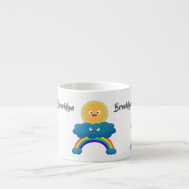 Cute happy sun cloud rainbow cartoon espresso cup (Front)