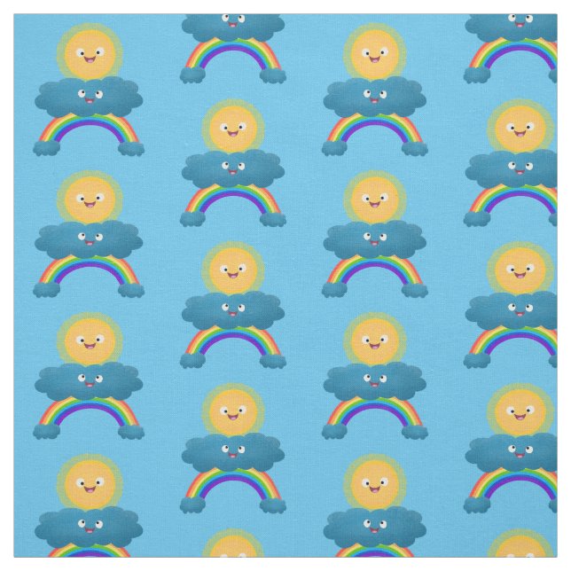 Cute happy sun cloud rainbow cartoon fabric (Swatch)