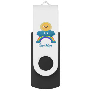 Cute happy sun cloud rainbow cartoon flash drive