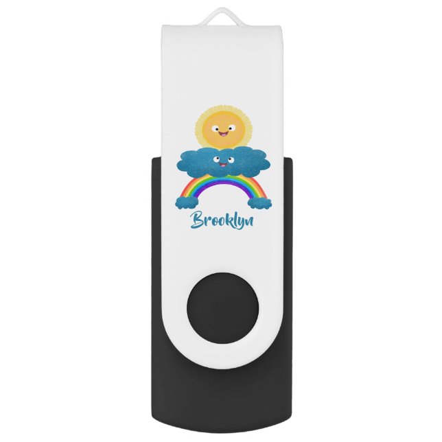 Cute happy sun cloud rainbow cartoon flash drive (Front Vertical)