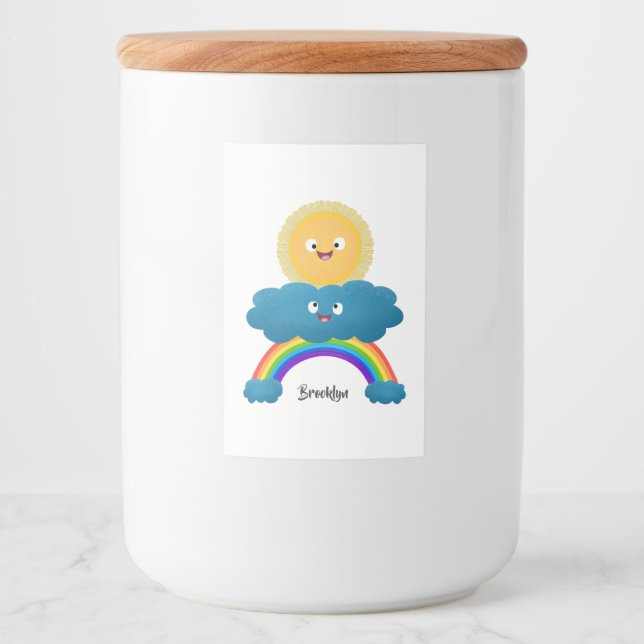 Cute happy sun cloud rainbow cartoon food label (Front)
