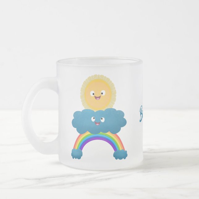 Cute happy sun cloud rainbow cartoon frosted glass coffee mug (Left)