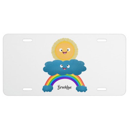 Cute happy sun cloud rainbow cartoon license plate