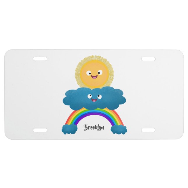 Cute happy sun cloud rainbow cartoon license plate (Front)