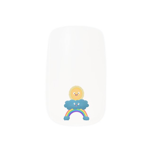 Cute happy sun cloud rainbow cartoon minx nail art (Left Thumb)