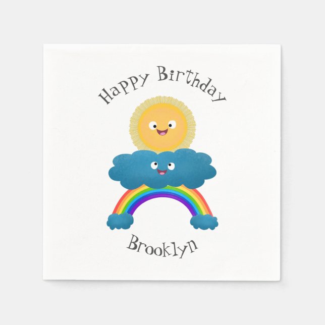 Cute happy sun cloud rainbow cartoon napkins (Front)
