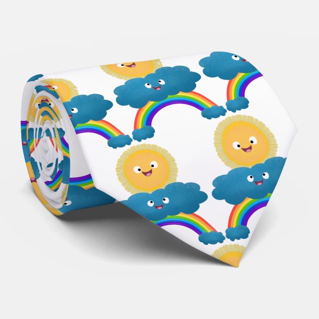 Cute happy sun cloud rainbow cartoon neck tie (Rolled)