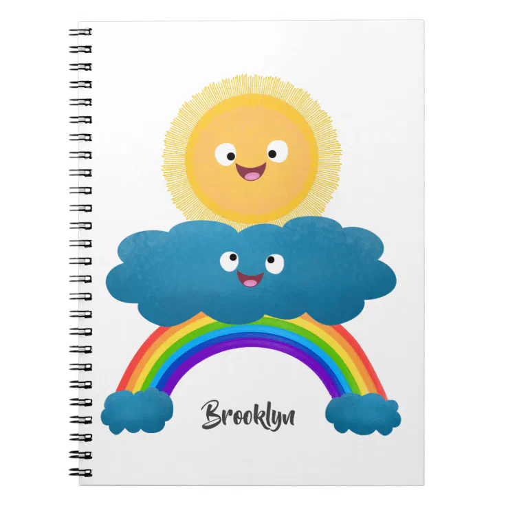Cute happy sun cloud rainbow cartoon notebook | Zazzle