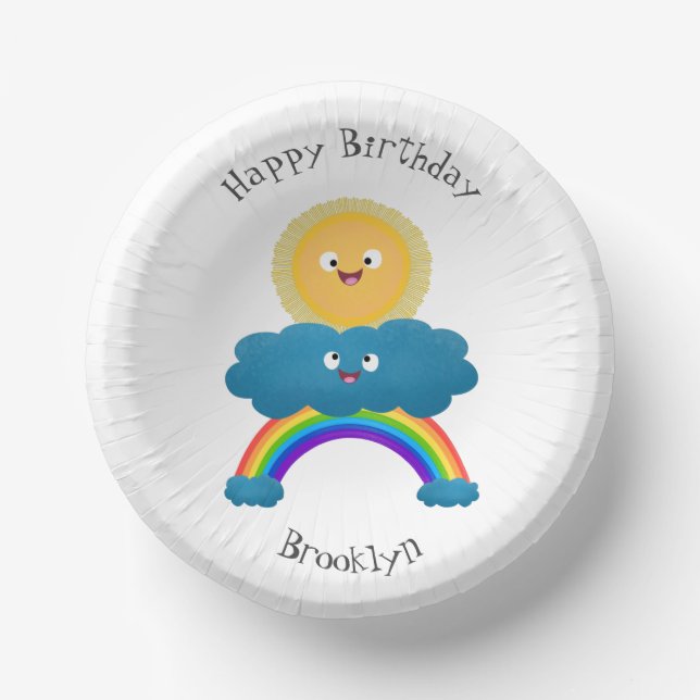 Cute happy sun cloud rainbow cartoon paper bowls (Front)