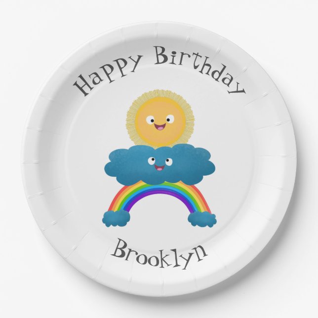 Cute happy sun cloud rainbow cartoon paper plates (Front)