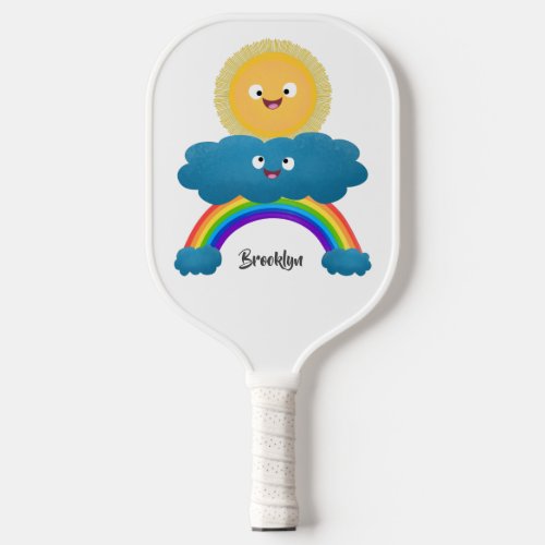 Cute happy sun cloud rainbow cartoon  pickleball paddle