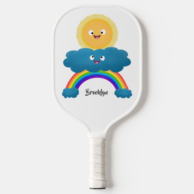 Cute happy sun cloud rainbow cartoon  pickleball paddle (Front)