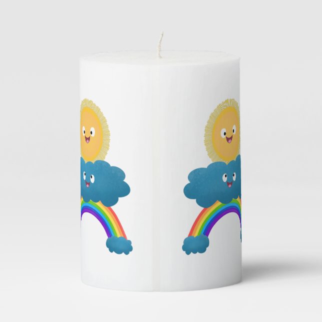 Cute happy sun cloud rainbow cartoon pillar candle (Back)