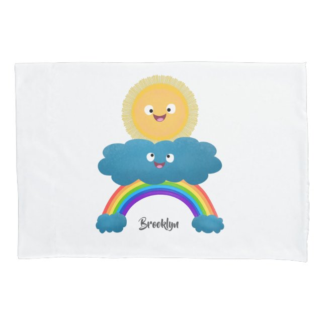Cute happy sun cloud rainbow cartoon pillow case (Front)