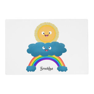 Cute happy sun cloud rainbow cartoon placemat