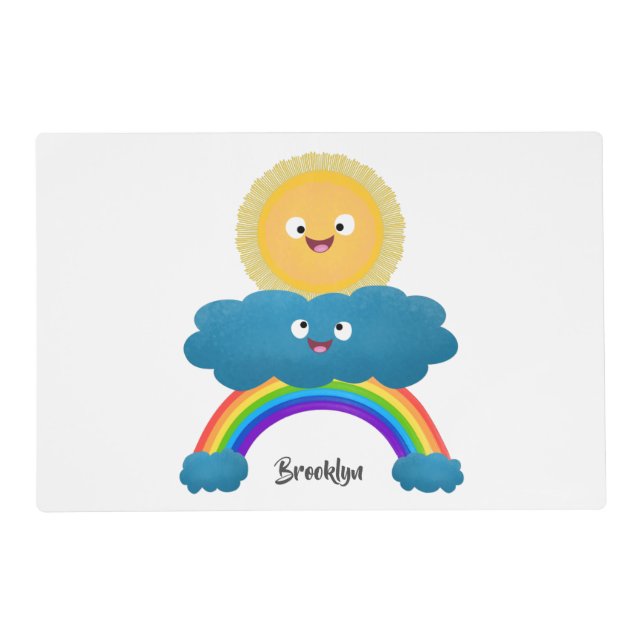 Cute happy sun cloud rainbow cartoon placemat (Front)