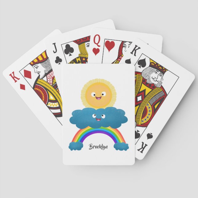 Cute happy sun cloud rainbow cartoon poker cards (Back)