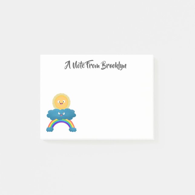 Cute happy sun cloud rainbow cartoon post-it notes (Front)