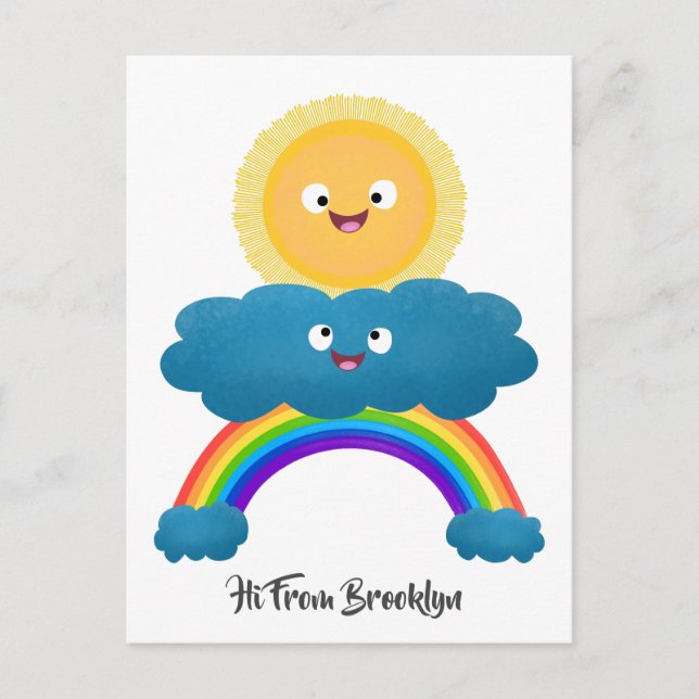 Cute happy sun cloud rainbow cartoon postcard (Front)