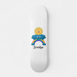 Cute happy sun cloud rainbow cartoon skateboard