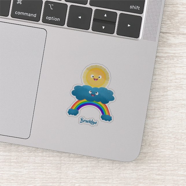 Cute happy sun cloud rainbow cartoon sticker (Detail)