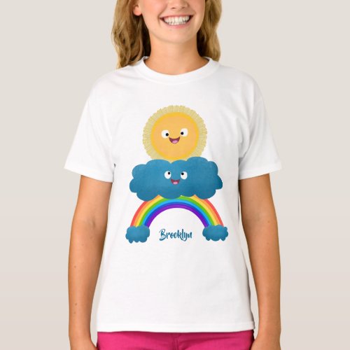 Cute happy sun cloud rainbow cartoon T_Shirt