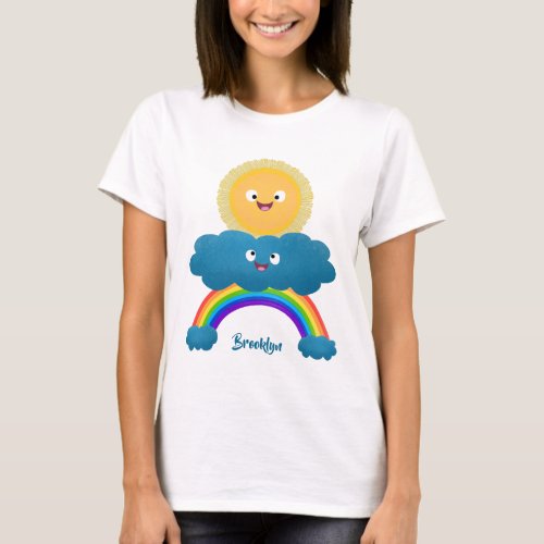 Cute happy sun cloud rainbow cartoon T_Shirt