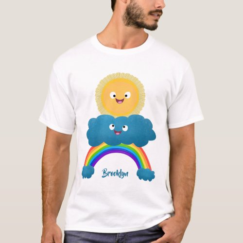 Cute happy sun cloud rainbow cartoon  T_Shirt