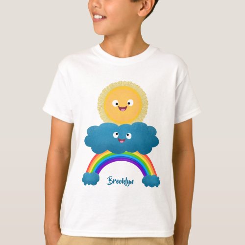 Cute happy sun cloud rainbow cartoon T_Shirt