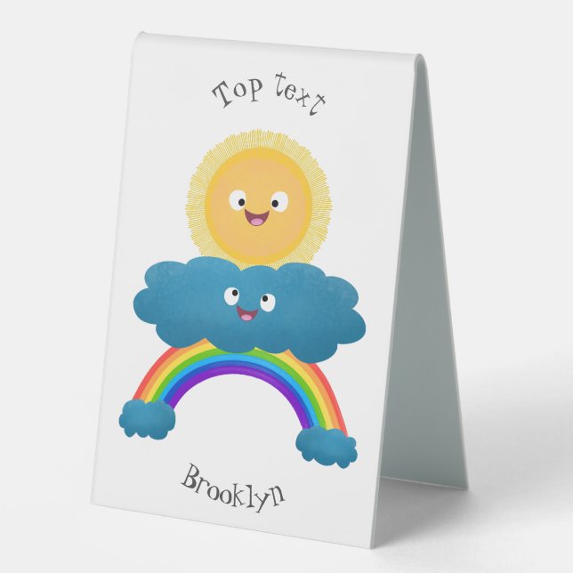 Cute happy sun cloud rainbow cartoon table tent (Front)