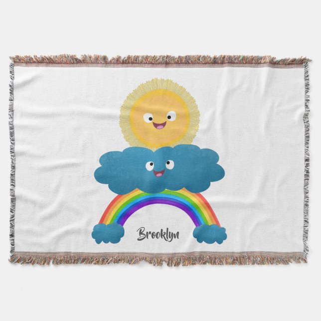 Cute happy sun cloud rainbow cartoon throw blanket (Front)