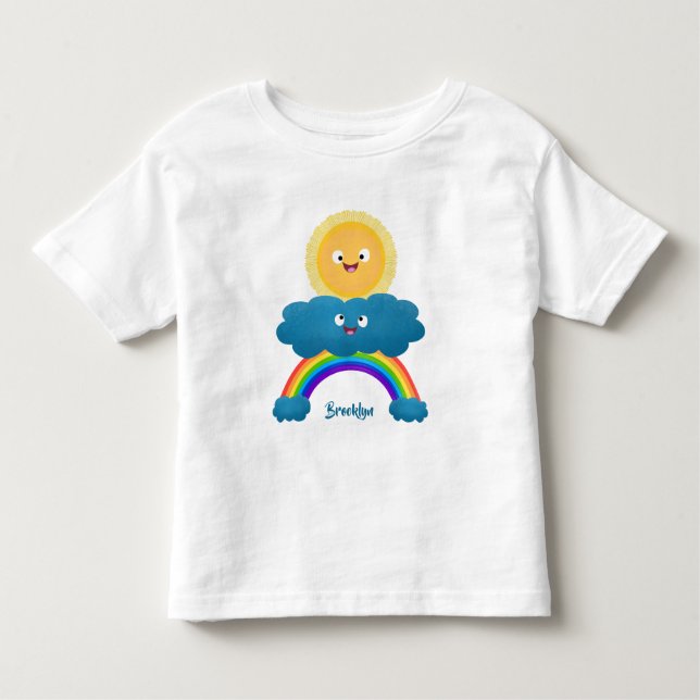 Cute happy sun cloud rainbow cartoon toddler t-shirt (Front)