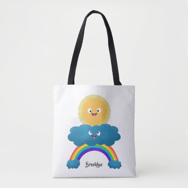 Cute happy sun cloud rainbow cartoon tote bag (Front)