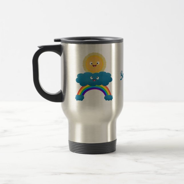 Cute happy sun cloud rainbow cartoon travel mug (Left)