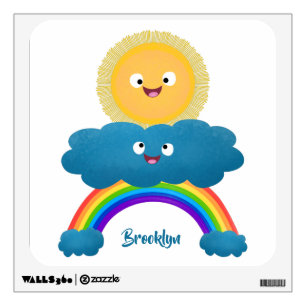 Cute happy sun cloud rainbow cartoon wall decal