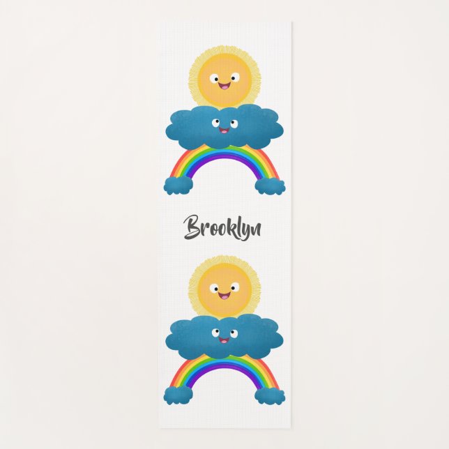 Cute happy sun cloud rainbow cartoon yoga mat (Front)