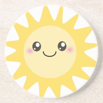 Cute Happy Sun Coaster by kawaiisquared at Zazzle