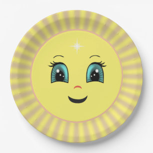 Cute Happy Sun Face &  Rays Paper Plates